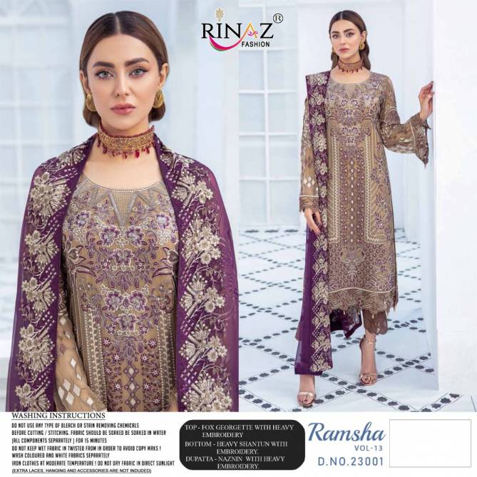 Rinaz Ramsha 13 Georgette Heavy Work Festive Wear Pakistani Salwar Kameez Collection